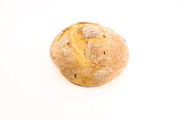 Fresh Homemade Round Bread On White Background