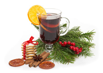 Christmas mulled wine, cookies, spices and ornaments