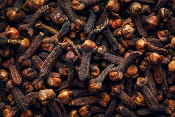 Raw organic brown dried cloves background