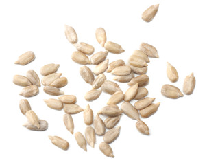 Sunflower seeds isolated on white background top view