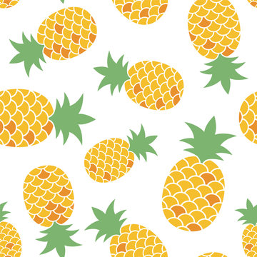 Seamless pattern - pineapple on white background