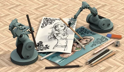 Foto auf Acrylglas Robots maken portret tekeningen © emieldelange