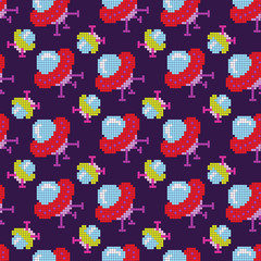 Seamless pattern with pixel ufo, vector illustration