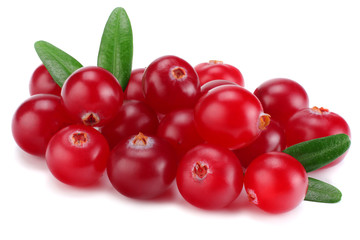 Cranberry with leaves isolated on white. With clipping path. Full depth of field.