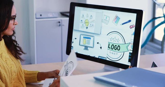 Creative executive working desktop pc 