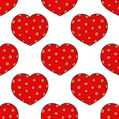 Simple hearts seamless vector pattern. Valentines day background. Flat design endless chaotic texture made of tiny heart silhouettes. Shades of red.