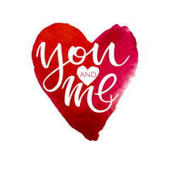 Postcard with a unique lettering for Valentine's Day. Vector illustration with isolated elements