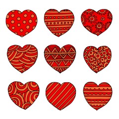 vector hearts set for wedding and valentine design in flat and doodle style for your web design.