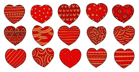 vector hearts set for wedding and valentine design in flat and doodle style for your web design.