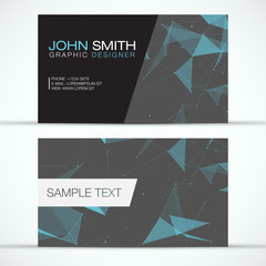 Elegant Modern Business Card Set - Blue Polygon Mesh on Grey Background -  EPS10 Vector Design