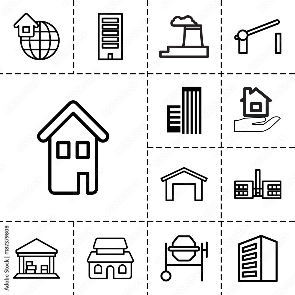 Poster Building icons. set of 13 editable outline building icons