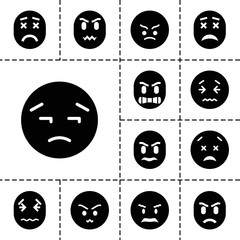 Unhappy icons. set of 13 editable filled unhappy icons