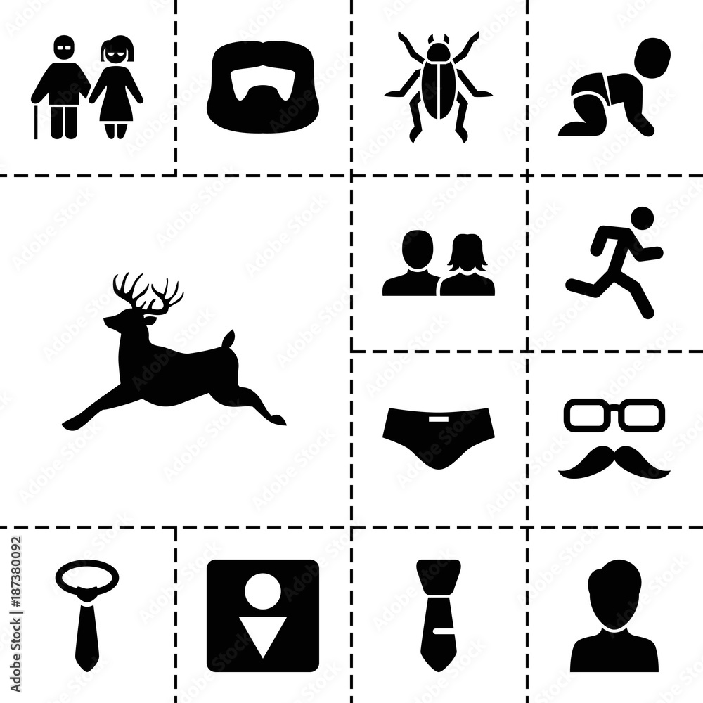 Poster Male icons. set of 13 editable filled male icons