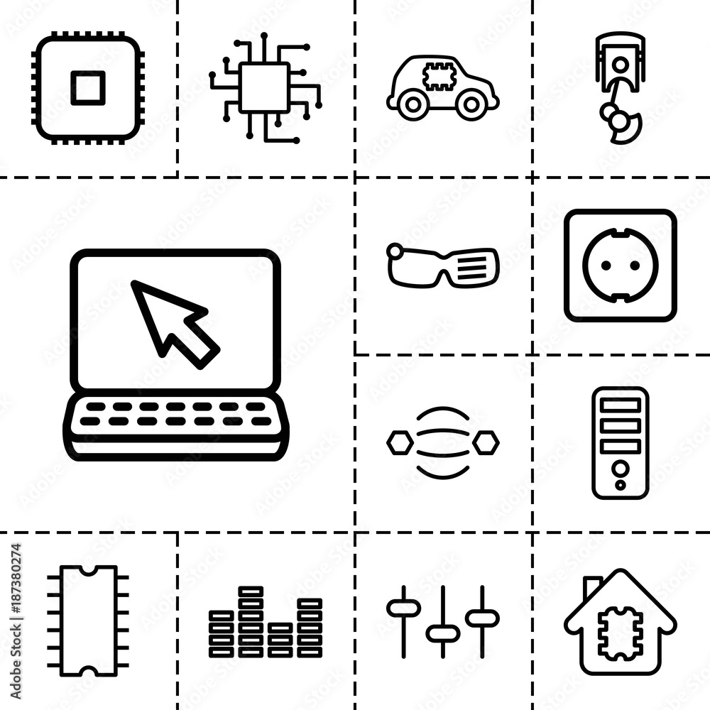 Poster tech icons. set of 13 editable outline tech icons