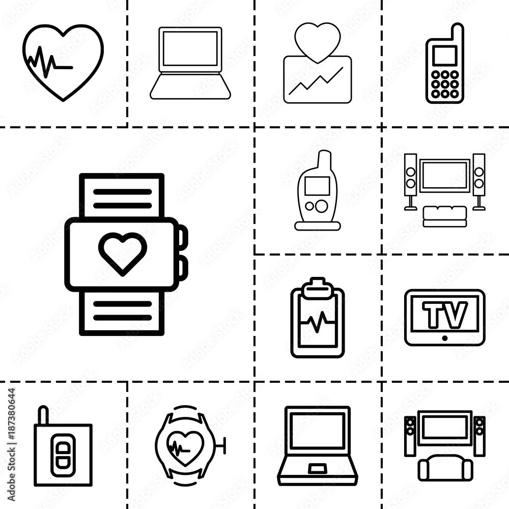Poster monitor icons. set of 13 editable outline monitor icons