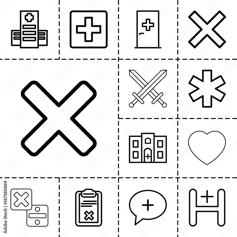 Poster cross icons. set of 13 editable outline cross icons