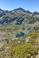 Amazing Landscape of Kamenitsa peak, Argirovo and Mitrovo lakes from Dzhano peak, Pirin Mountain, Bulgaria