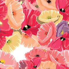 Kleurrijk papavers naadloos patroon. Vectorillustratie van mooie bloem op witte achtergrond