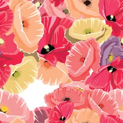 Fotobehang Klaprozen Kleurrijk papavers naadloos patroon. Vectorillustratie van mooie bloem op witte achtergrond