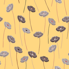 Grey flowers seamless pattern. Vector illustration on light orange background