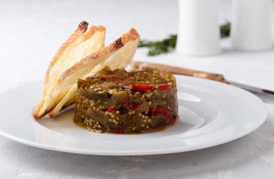 Appetizer of eggplant and red bell pepper