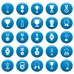 Medal award icons set blue. Simple illustration of 25 medal award vector icons for web