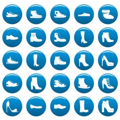 Footwear shoes icons set blue. Simple illustration of 25 footwear shoes vector icons for web