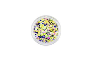 Confetti for manicure. Round beautiful sequins for nail design in manicure and pedicure. Decorative...