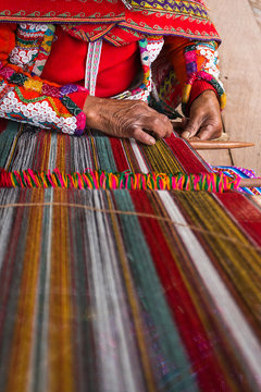 Peruvian woman with traditional alpaca textile