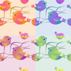 Collection of seamless patterns for printing, textile and wallpapers..4 seamless geometric patterns set with birds.