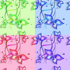 Collection of seamless patterns for printing, textile and wallpapers..4 seamless geometric patterns set with butterflies.