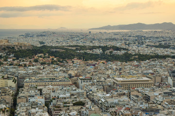 Athens cityscape at sunset.