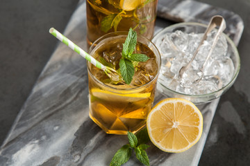 Ice tea with lemon and mint