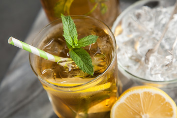 Ice tea with lemon and mint