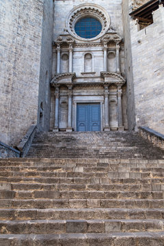 Baroque Facade of the St Felix Basilica in Girona
