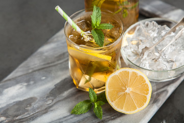 Ice tea with lemon and mint