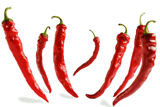 Dried Hot Red Chili Peppers Isolated On White Background