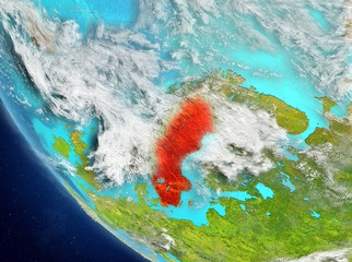 Satellite view of Sweden in red