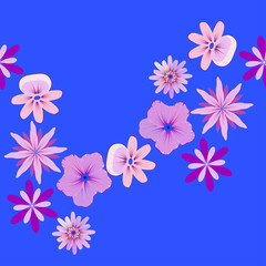 Vector seamless pattern with pink decorative flowers for background, design of cloth, wrapping paper.
