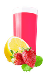 Lemon and strawberry juice on white