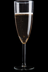 Champagne glass on black background