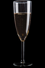 Champagne glass on black background