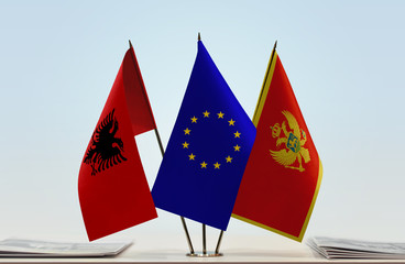 Flags of Albania European Union and Montenegro