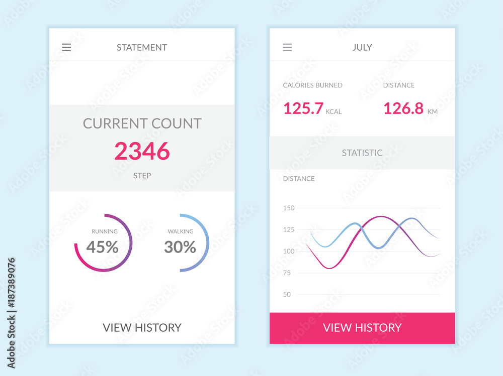 Poster vector phone interface with graph, chart, raiting elements
