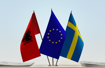 Flags of Albania European Union and Sweden