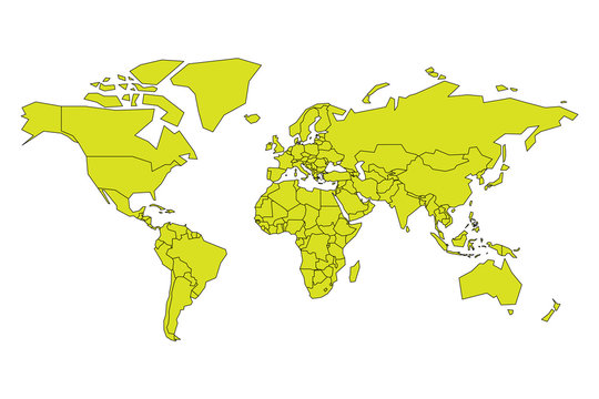 Simplified map of World in yellow-green color. Schematic vector illustration.