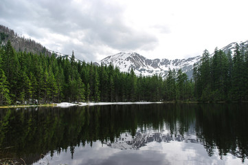 Smreczynski pond in spring scenery. Western Tatra Mountains. Poland.