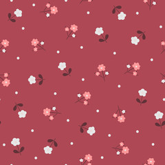 Cute floral seamless pattern. Abstract flowers and polka dot.