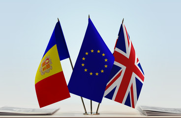 Flags of Andorra European Union and United Kingdom
