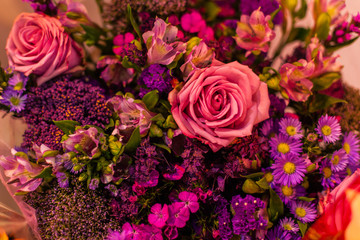 Bouquet of beautiful pink flowers close up.